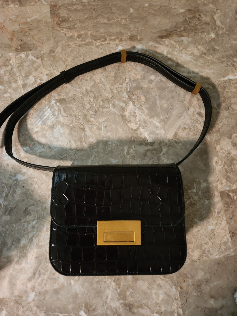 Loeffler Randall Desi Brown  Croc-Embossed Crossbody with Gold Hardware